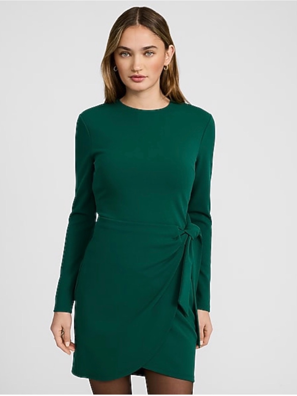 NWT Express Crepe Crew Neck Long-Sleeve Tie Wrap Mini Sheath Dress